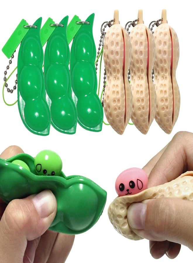 Ganjiang 6PCS Squeeze Bean Keychain Fidget Toys Pack for Both Children and Adult (3pcs Pea & 3pcs Peanut) - Image 1